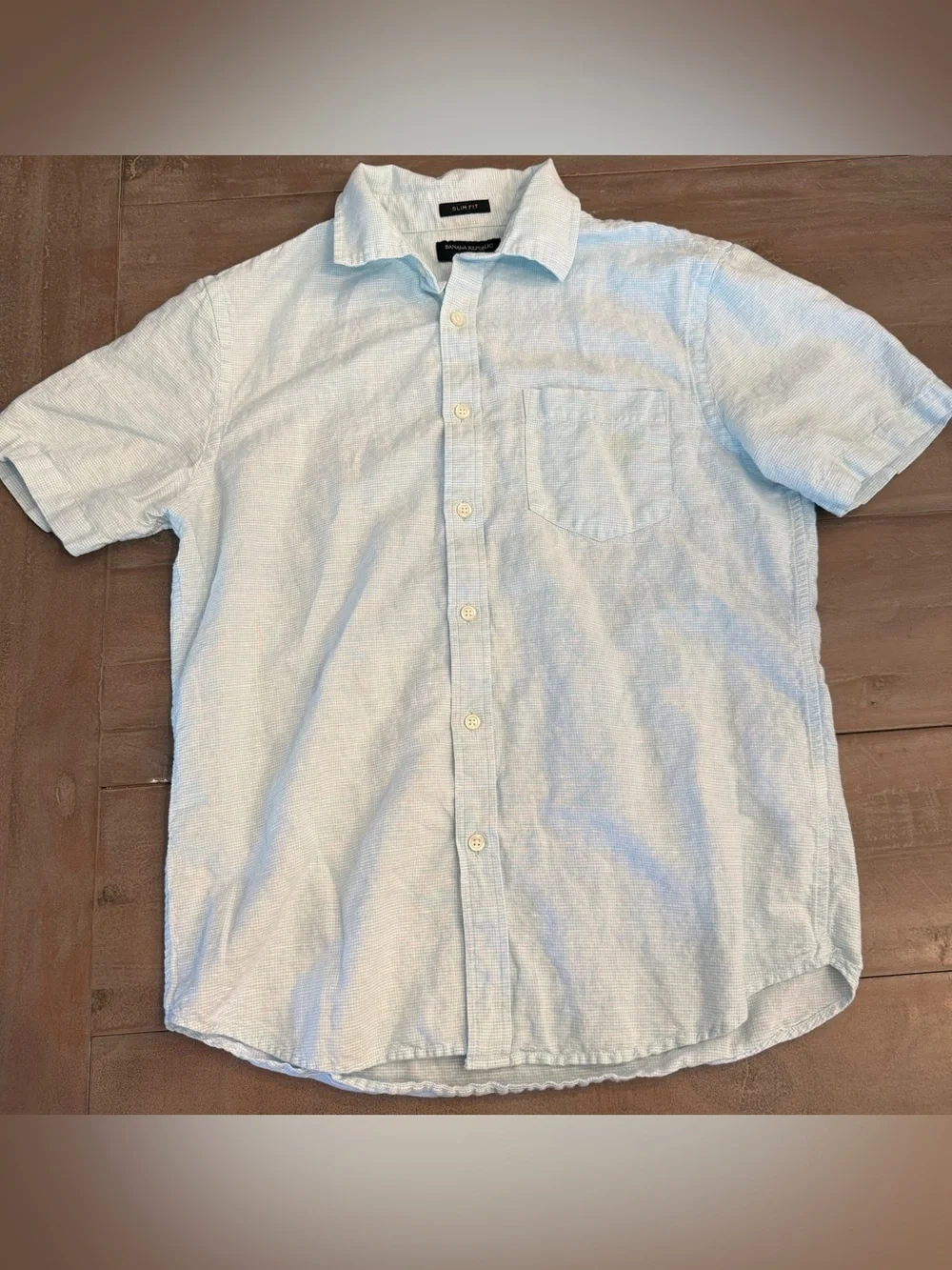 Banana Republic Slim Fit Men’s Linen Blend Button Up Shirt Sz Med Light blue